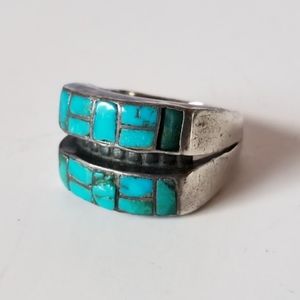 Old Pawn Tribal Sterling and Turquoise ring size 7